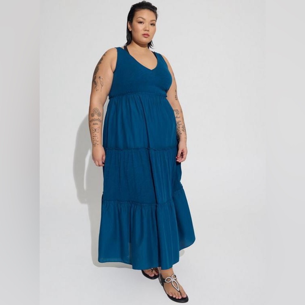 Torrid Blue Midi Cotton Ruffle Beach Dress 3X